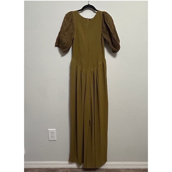 NEW Free People Temperley Jumpsuit Khaki Green Puff Sleeve Sm Goblincore Fairy - Picture 9 of 11